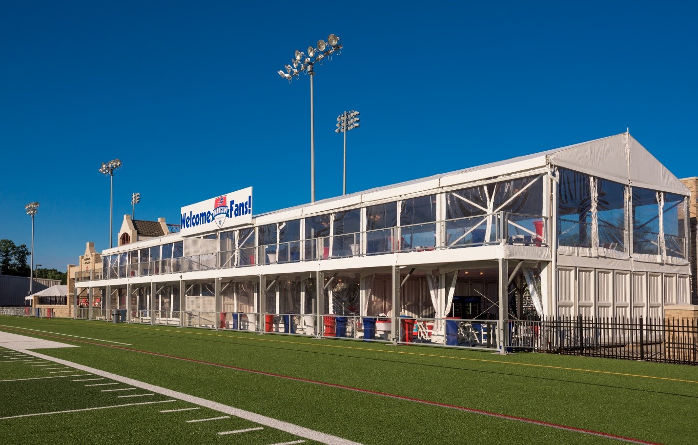 HANK PARKER'S RENTAL DOUBLE DECKER TENT RENTALS BUFFALO BILLS TRAINING CAMP